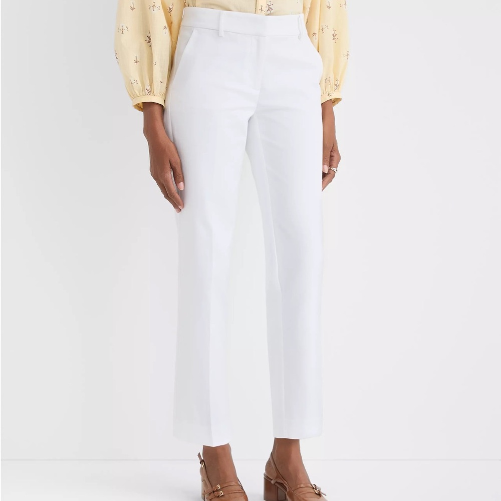 LOFT Petite Riviera Slim Pants in Doubleweave Cropped White Tailored Dress Pants